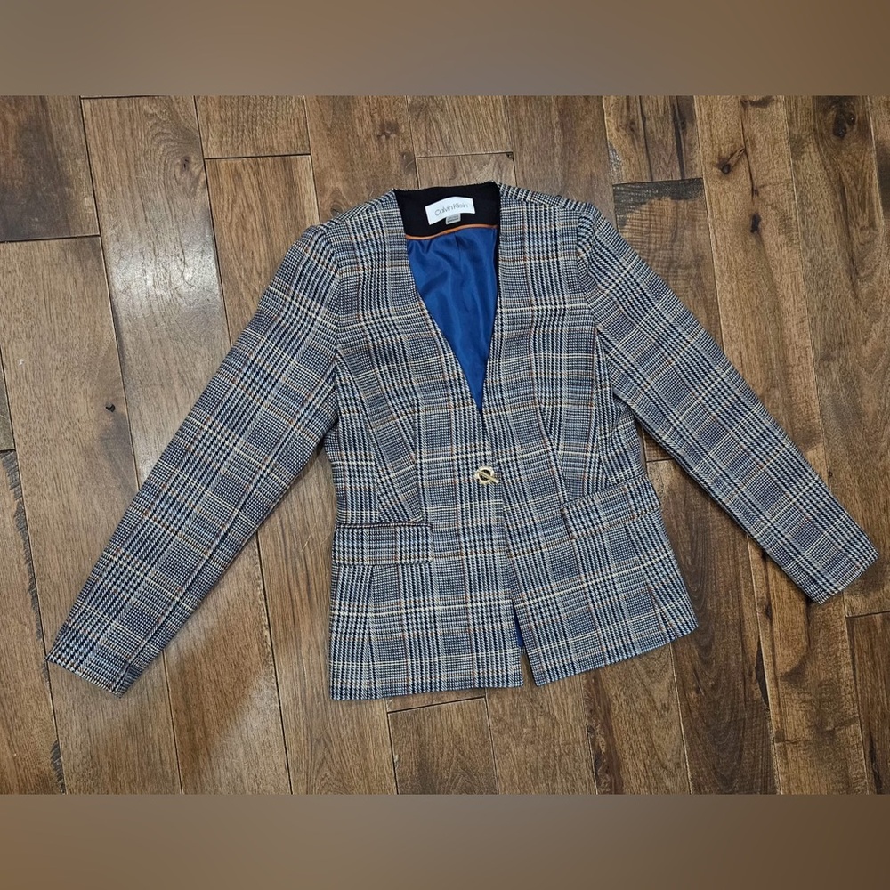 Calvin Klein Blazer blue multi color size 4 petite